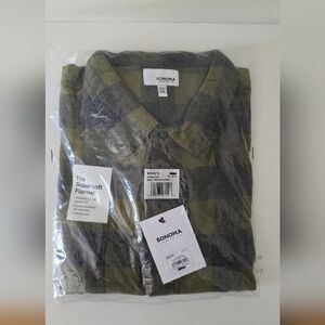 NWT Sonoma Goods for Life XXL Supersoft Flannel Shirt Olive Gray Plaid